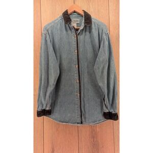 Vintage 90s Limited Jeans Denim Shirt M Velvet Collar & Cuffs Made in Hong Kong